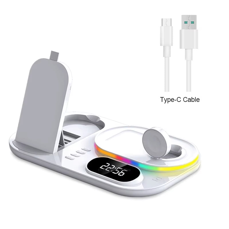 Wireless Charger for Iphone 3 in 1 Fast Wireless Charging Station with Clock Night Light for Apple Watch Ultra/9/8/7/6 Series
