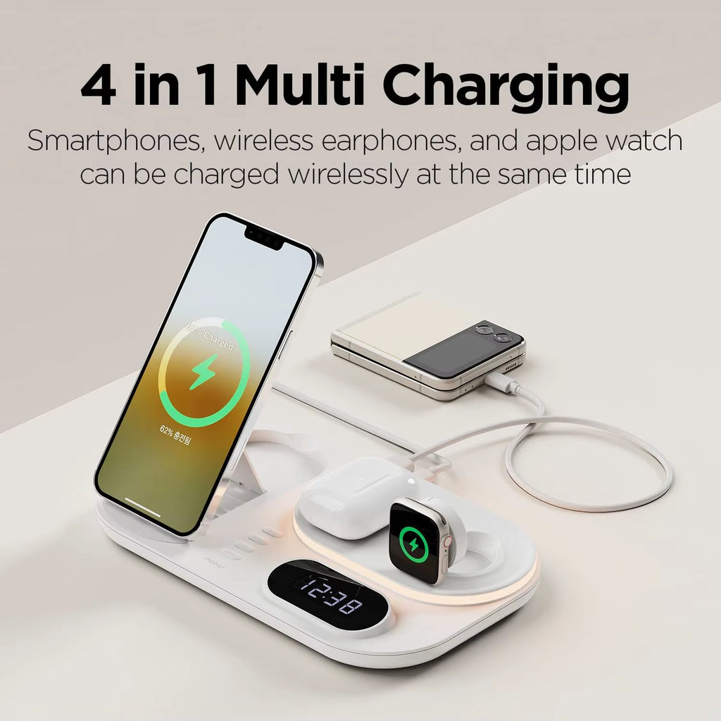 Wireless Charger for Iphone 3 in 1 Fast Wireless Charging Station with Clock Night Light for Apple Watch Ultra/9/8/7/6 Series
