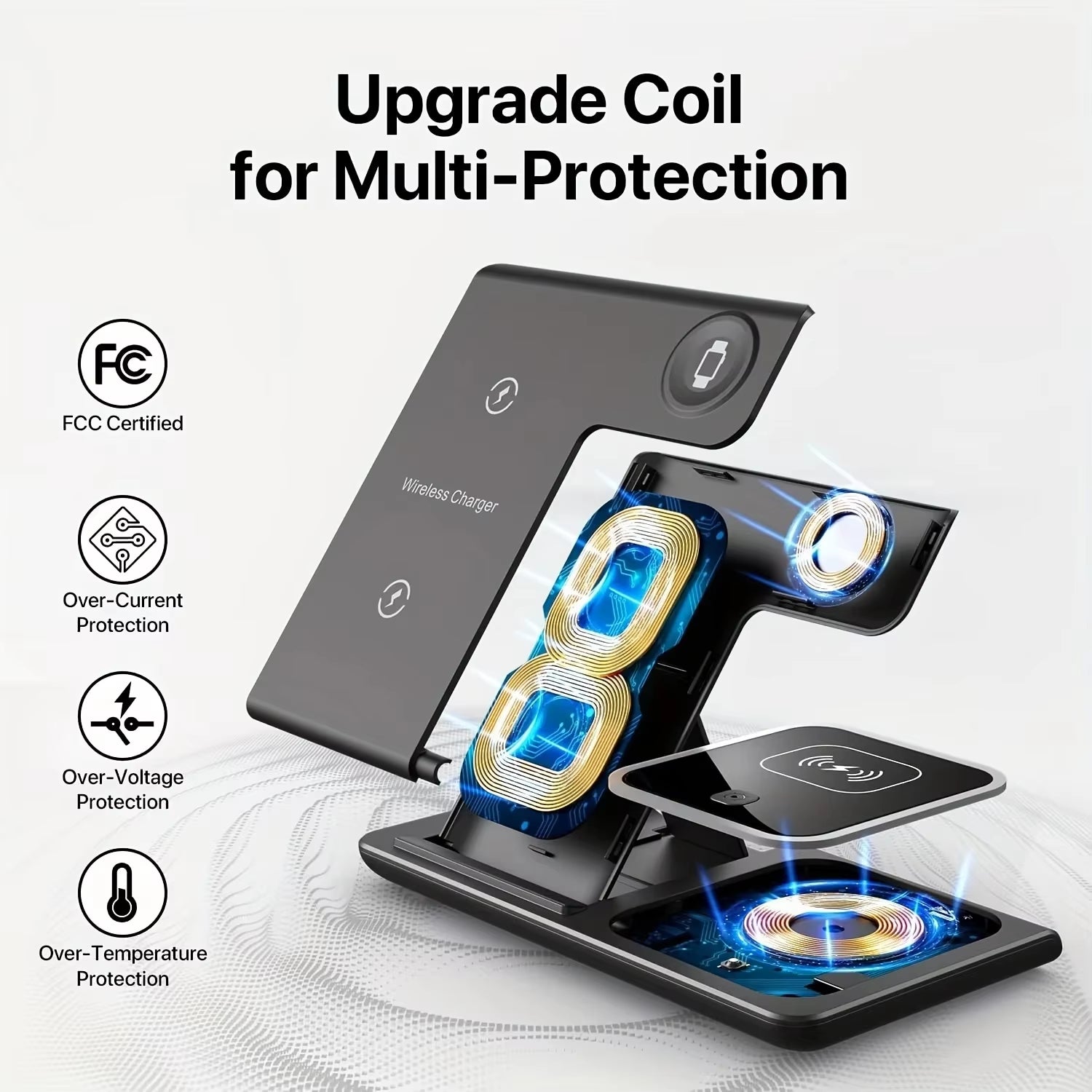 30W LED Fast Wireless Charger 3 in 1 Foldable Charging Station for Iphone 16 15 14 13 12 11 Apple Watch 9 8 7 6 5 Airpods Pro/3