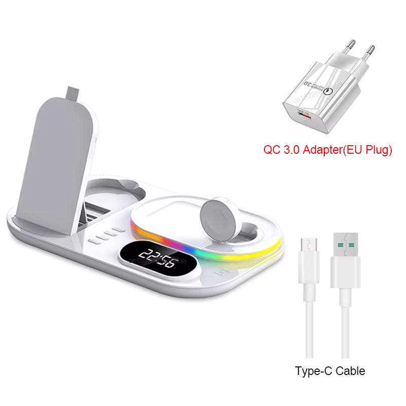 Wireless Charger for Iphone 3 in 1 Fast Wireless Charging Station with Clock Night Light for Apple Watch Ultra/9/8/7/6 Series