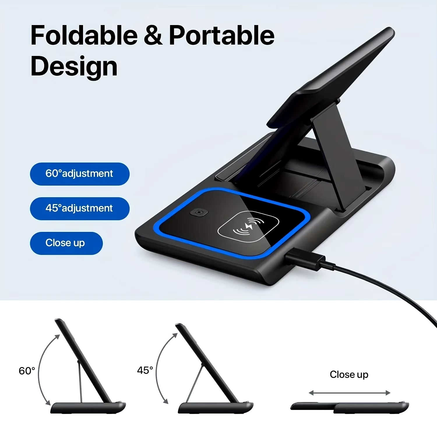 30W LED Fast Wireless Charger 3 in 1 Foldable Charging Station for Iphone 16 15 14 13 12 11 Apple Watch 9 8 7 6 5 Airpods Pro/3