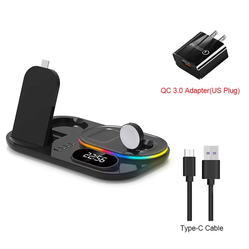 Wireless Charger for Iphone 3 in 1 Fast Wireless Charging Station with Clock Night Light for Apple Watch Ultra/9/8/7/6 Series