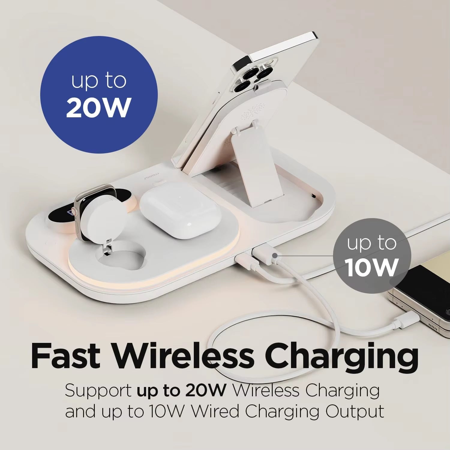 Wireless Charger for Iphone 3 in 1 Fast Wireless Charging Station with Clock Night Light for Apple Watch Ultra/9/8/7/6 Series