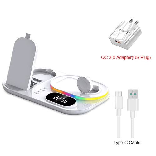 Wireless Charger for Iphone 3 in 1 Fast Wireless Charging Station with Clock Night Light for Apple Watch Ultra/9/8/7/6 Series