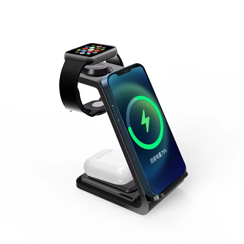 100W Wireless Charger 3 in 1 Stand Dock for Apple Watch 8 7 Airpods Iphone15 14 13 12 11 XS X 8 Induction Fast Charging Station