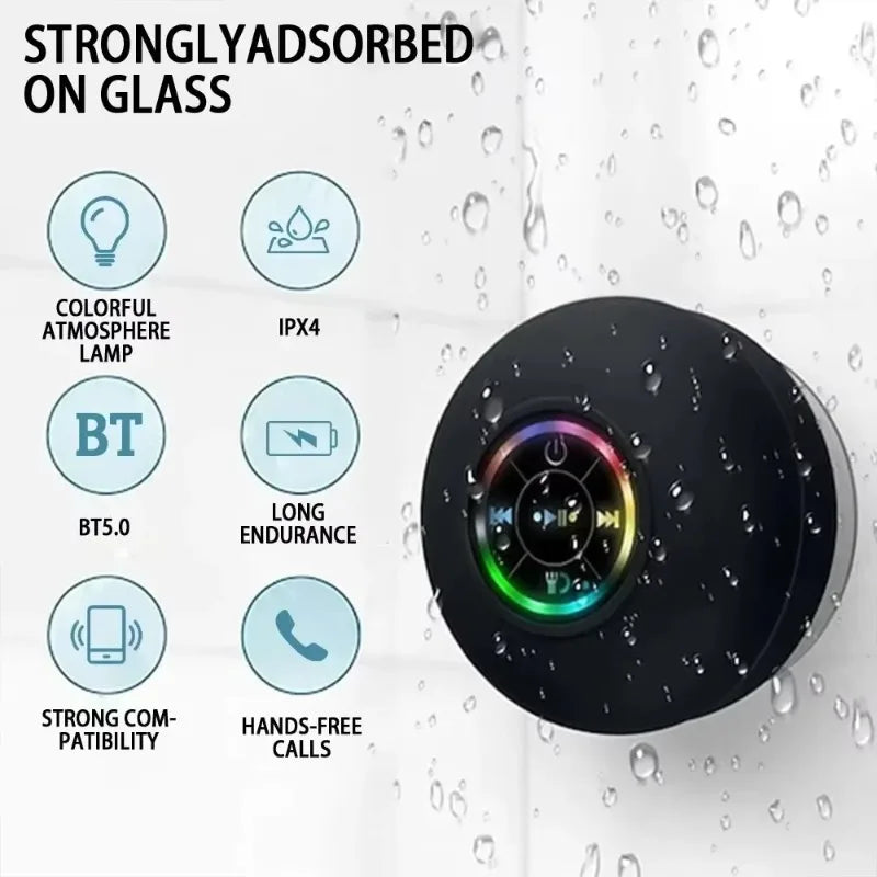 Mini Portable Wireless Waterproof Shower Speaker with LED Lights