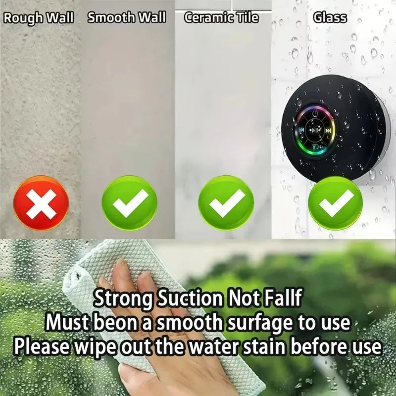 Mini Portable Wireless Waterproof Shower Speaker with LED Lights