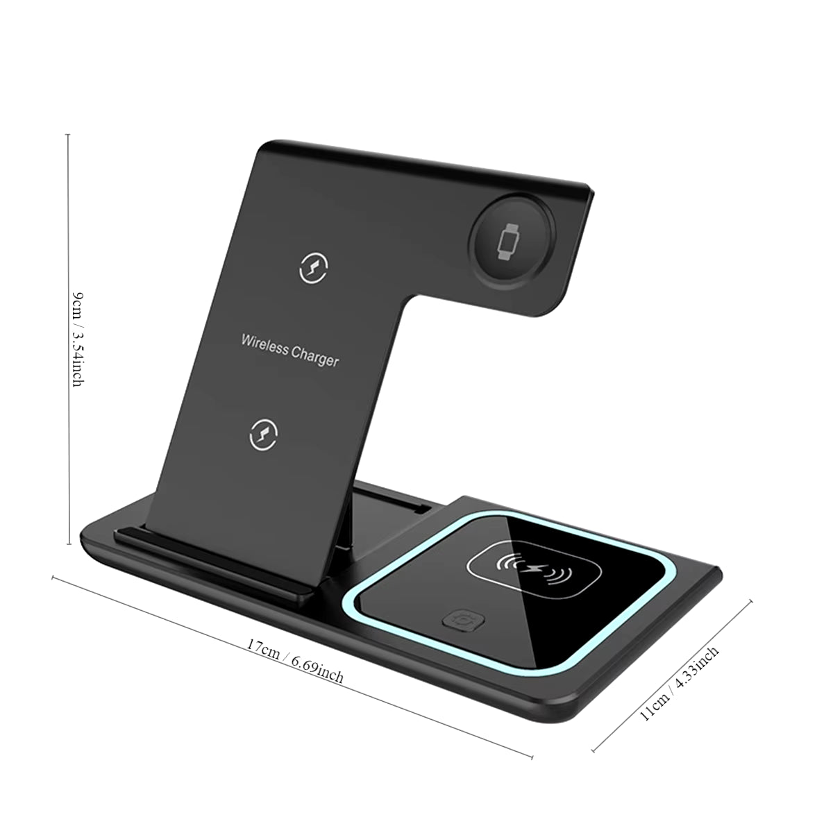 30W LED Fast Wireless Charger 3 in 1 Foldable Charging Station for Iphone 16 15 14 13 12 11 Apple Watch 9 8 7 6 5 Airpods Pro/3