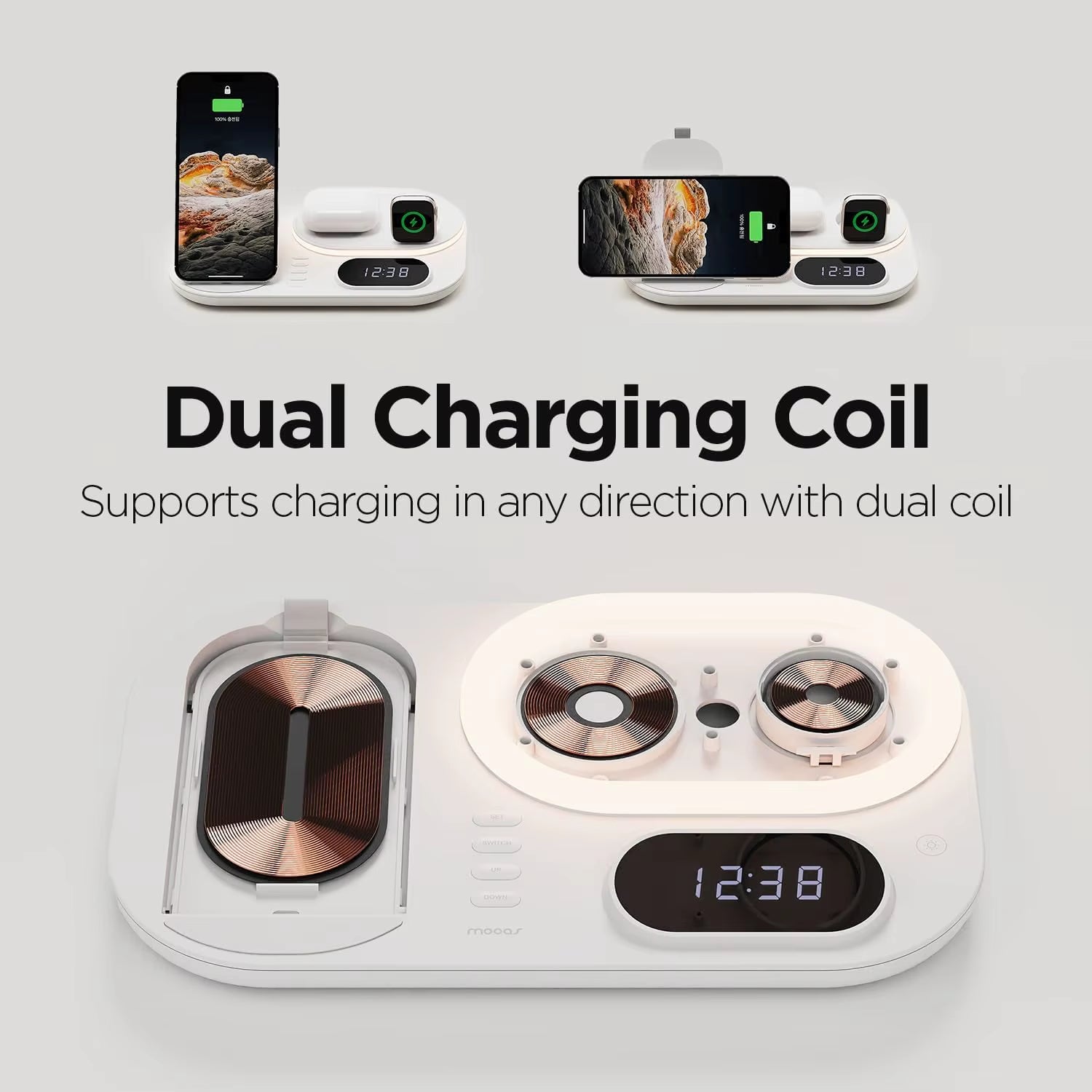 Wireless Charger for Iphone 3 in 1 Fast Wireless Charging Station with Clock Night Light for Apple Watch Ultra/9/8/7/6 Series