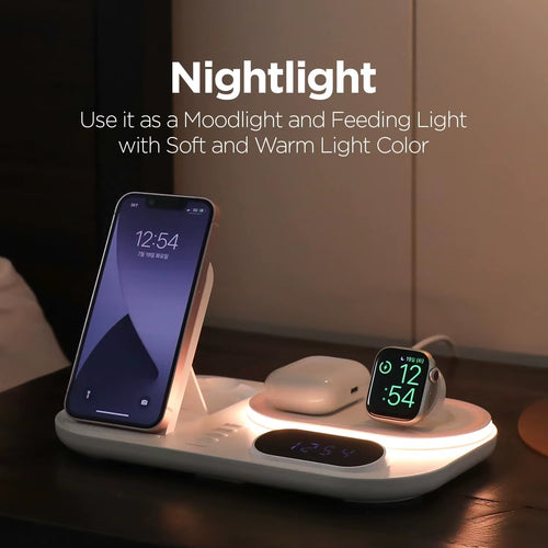 Wireless Charger for Iphone 3 in 1 Fast Wireless Charging Station with Clock Night Light for Apple Watch Ultra/9/8/7/6 Series