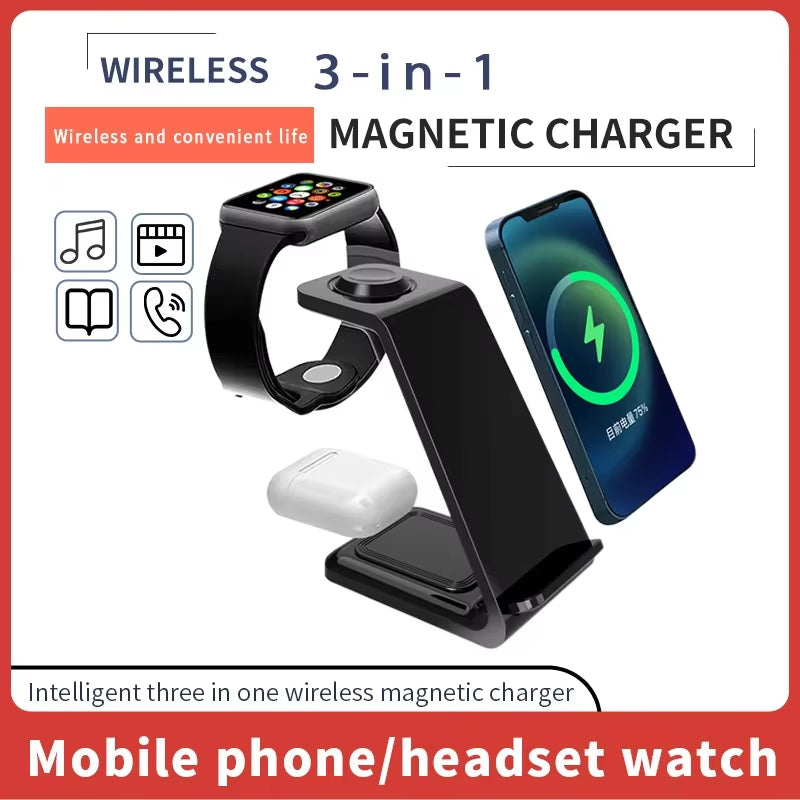 100W Wireless Charger 3 in 1 Stand Dock for Apple Watch 8 7 Airpods Iphone15 14 13 12 11 XS X 8 Induction Fast Charging Station