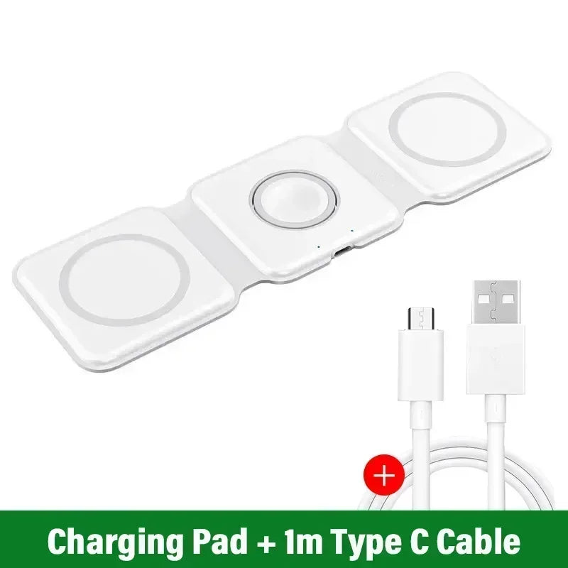 Foldalble Magnetic Wireless Charger Pad 3 in 1 Fast Charging Station for Iphone 15 14 13 12 Pro Max Apple Watch 8 7 6 Airpods