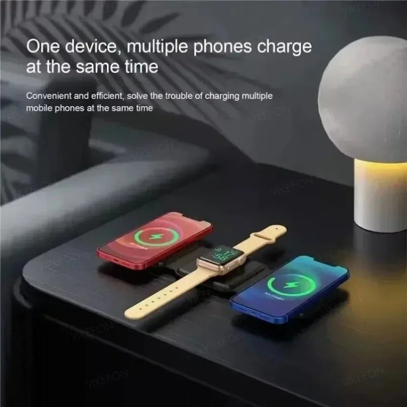 Foldalble Magnetic Wireless Charger Pad 3 in 1 Fast Charging Station for Iphone 15 14 13 12 Pro Max Apple Watch 8 7 6 Airpods
