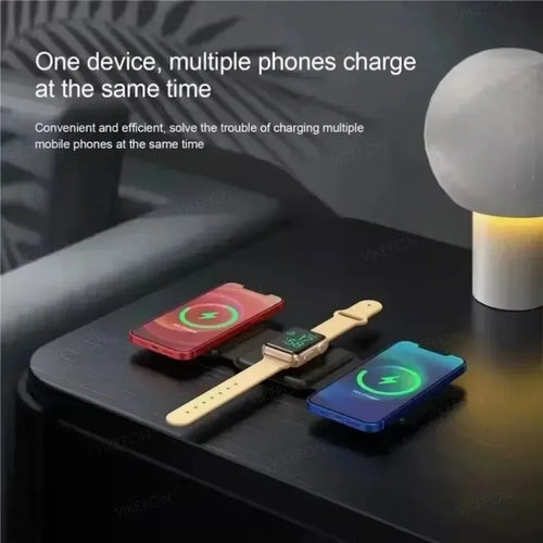 Foldalble Magnetic Wireless Charger Pad 3 in 1 Fast Charging Station for Iphone 15 14 13 12 Pro Max Apple Watch 8 7 6 Airpods