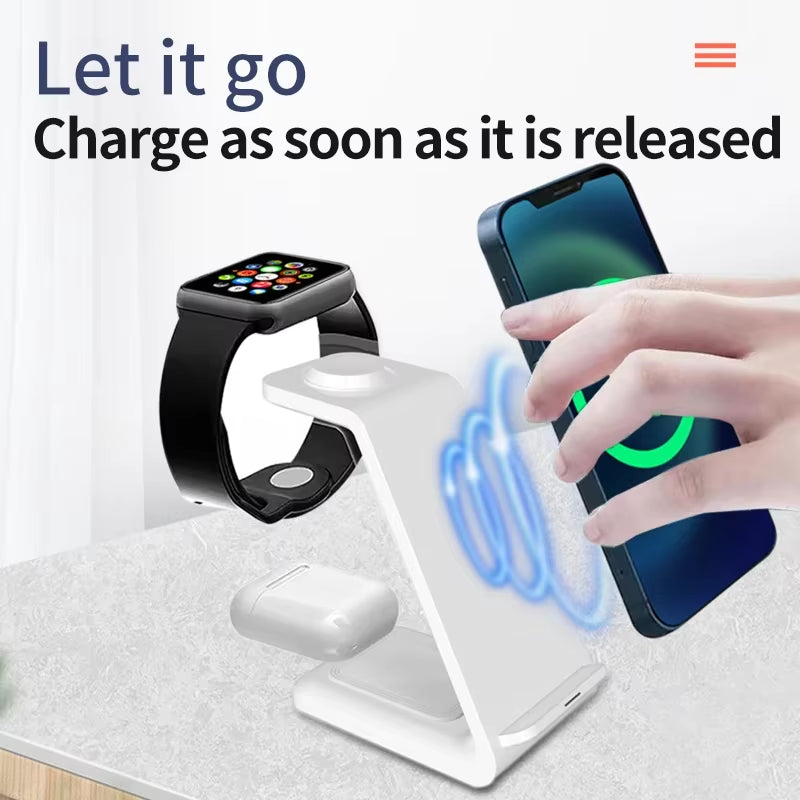 100W Wireless Charger 3 in 1 Stand Dock for Apple Watch 8 7 Airpods Iphone15 14 13 12 11 XS X 8 Induction Fast Charging Station